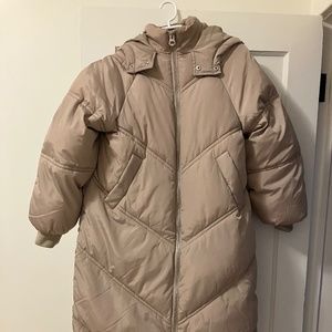 Light Beige Long Puffer Coat with Hood